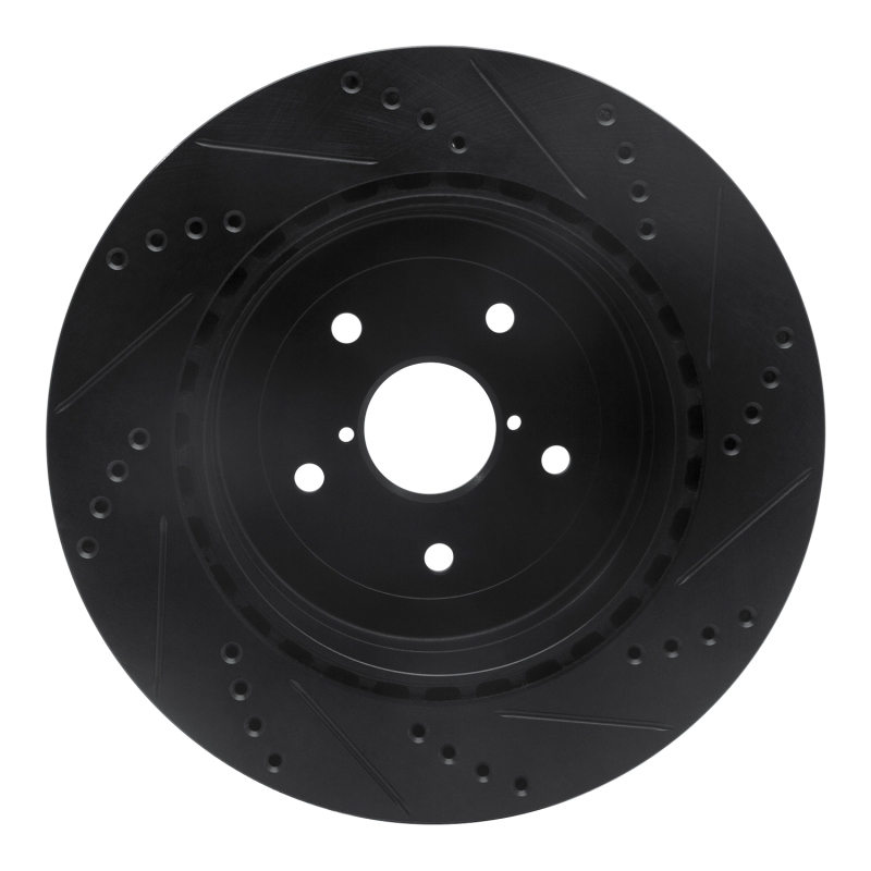 Subaru Impreza Brake Rotor (1) - Rear Left - R1 Concepts - Drilled & Slotted - Black - `05-`07